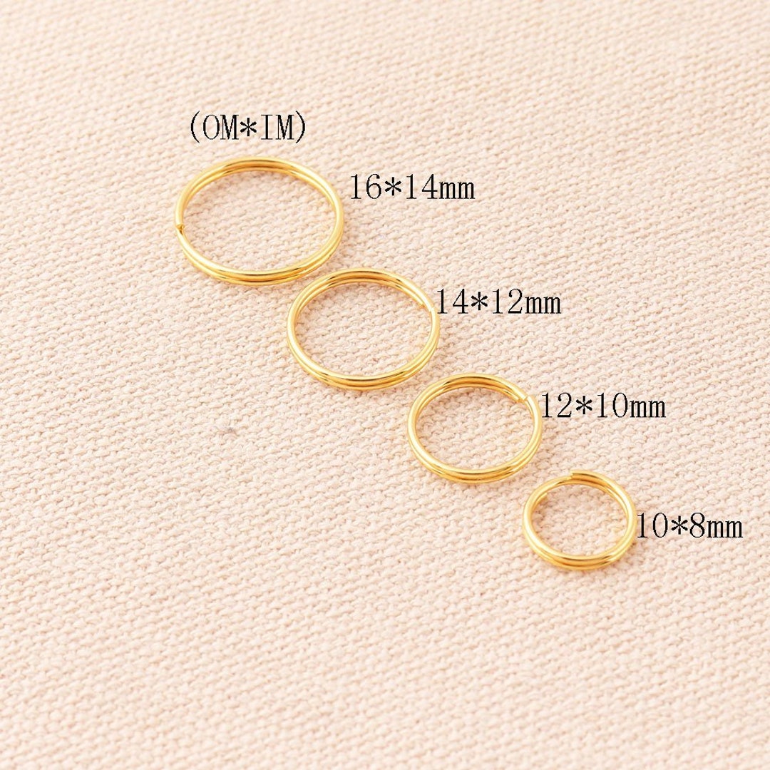 200pcs Gold Color Small Key Rings 16/14/12/10mm Outer Metal 