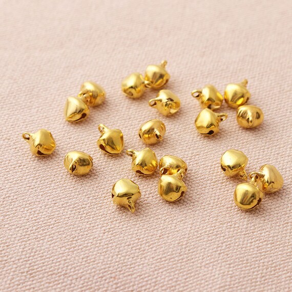 100pcs 10mm Jingle bells Gold Small Jingle bells Tiny Mini Bells Beads For  Christmas decoration Gold Bell End Charm