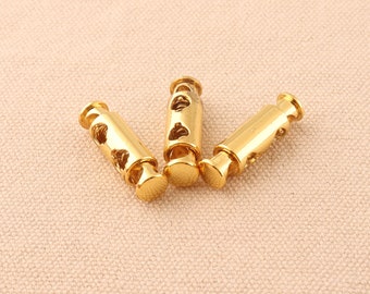 6pcs/lot gold color cord locks toggle cord lock paracord lock spring toggle lock metal double hole  for garment bag shoes sewing accessories
