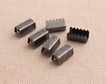 100pcs Crimp Ends,Gunmetal Color 12*6mm Ribbon Ends,Fasteners Clasp ,Ribbon Crimps Bracelet Connector hardware accessories