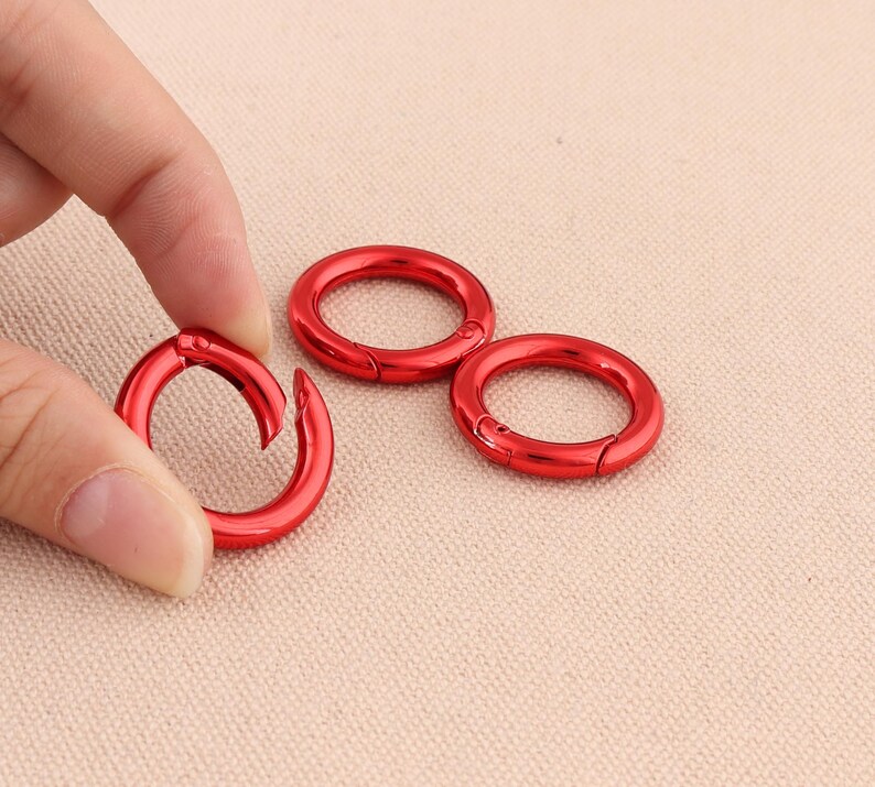 5pcs lot spring ring metal push gate o ring 28mm outer open ring spring ring clasps key ring round shape red color