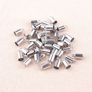 50pcs 4mm Inner size end cap silver caps for leather chain,cord ends caps - beading chain end cap