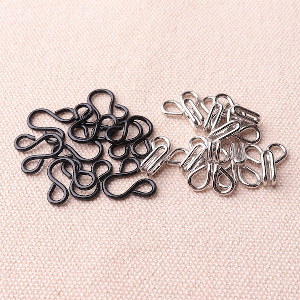 100pcs 14mm  Black and Silver Color Hook and Eye Clasps for Corsets Vests and Dresses Hook Eyes Sets