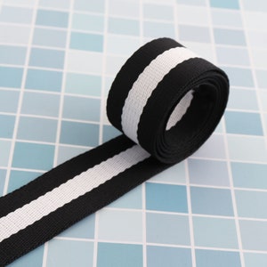 3 yards Stripe Cotton Ribbon 1&quot; WOVEN TAPE In White and Black Stripes Webbing Edges Trim
