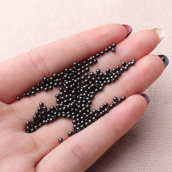 500pcs black 1.5mm small beads metal tiny round beads for necklace,bracelet  making