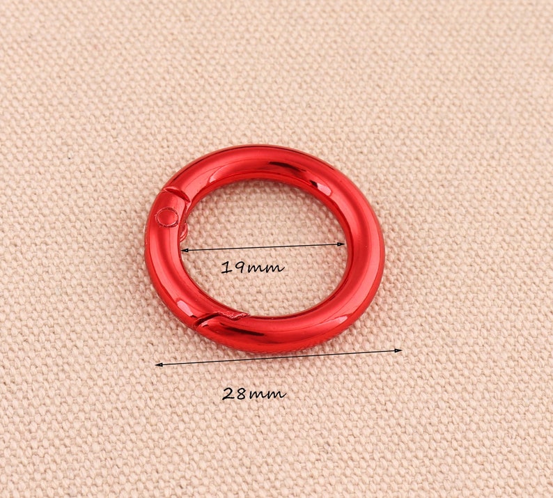 5pcs lot spring ring metal push gate o ring 28mm outer open ring spring ring clasps key ring round shape red color