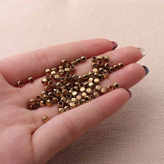 Small Beads Square Shape Tiny Beads 3mm Gold Beads for Necklace,bracelet  300pcs 