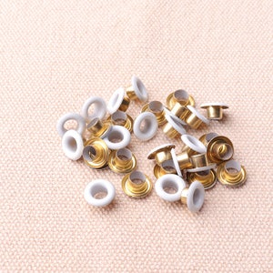 Eyelets Grommet 8mm*3.5mm*4mm  White & Gold  Color Grommet Eyelet For Bead Cores Clothes For leatherworking 100pcs