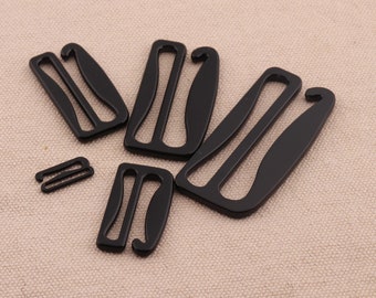 Bra Strap Slider Hooks 15/25/30/38/50mm Black Color Bra Making G Hooks Swimwear making slider buckle adjustable hook Garment accessories
