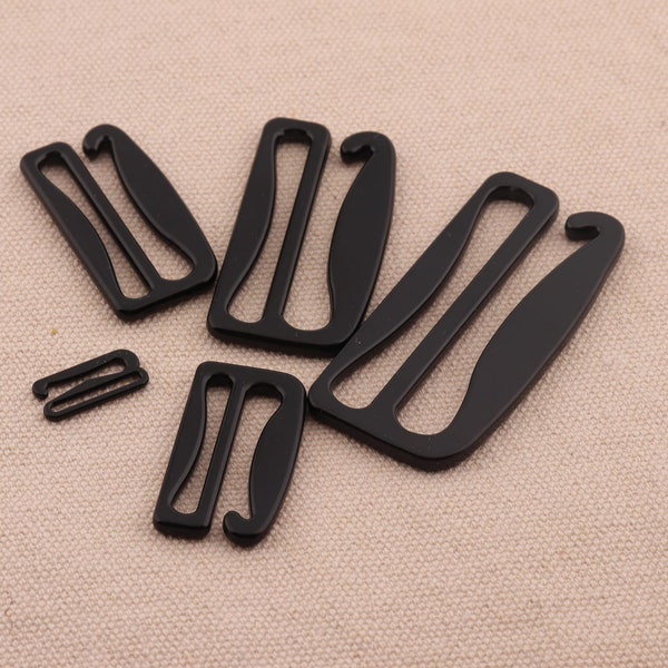 Bra Strap Slider Hooks 15/25/30/38/50mm Black Color Bra Making G Hooks Swimwear making slider buckle adjustable hook Garment accessories