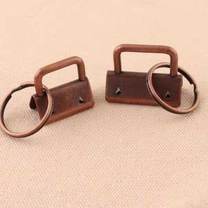 30pcs copper color key fob hardware 25/32mm metal with key ring split ring for webbing lanyard