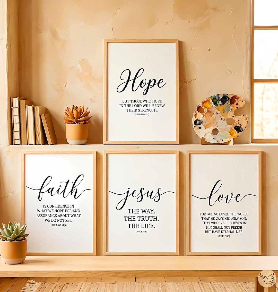 Christian Wall Art Set of 4, Scripture Calligraphy Prints, Bible Verse ...