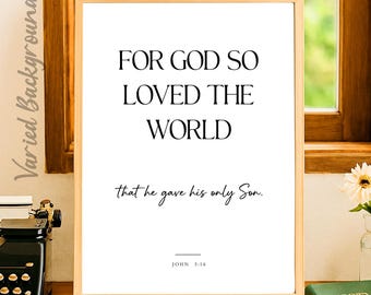 John 3:16 Print | God So Loved The World Wall Art | Christian Poster