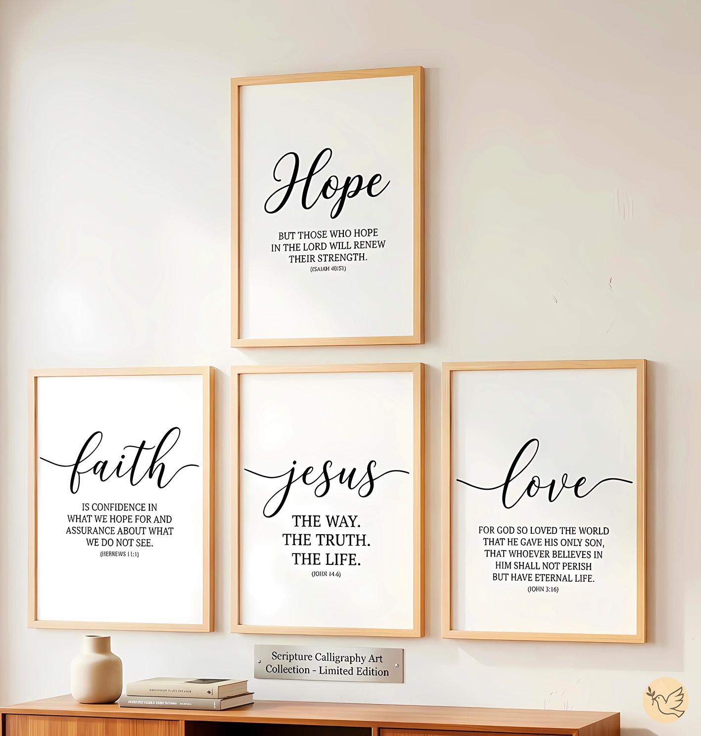 Christian Wall Art Set of 4, Scripture Calligraphy Prints, Bible Verse ...