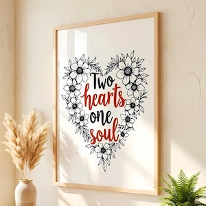 Arte mural "Dos corazones, una alma", regalo de boda cristiano, impresión digital de descarga para aniversario espiritual