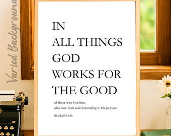 Romans 8:28 Print | All Things Work For Good Wall Art | Christian Poster