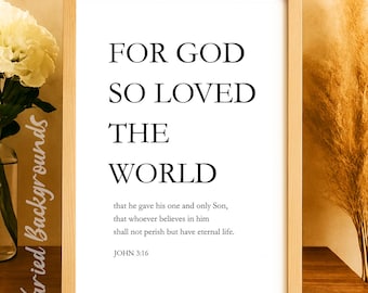 John 3:16 Print | God So Loved The World Wall Art | Christian Poster