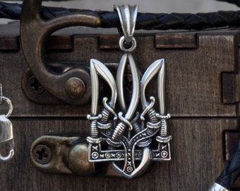 Silver Ukrainian Tryzub Trident Jewelry Pendant Supporting Ukraine
