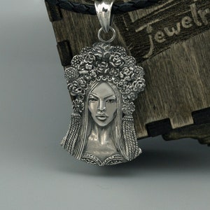Ukrainian Native Lady Pendant: Floral Wreath Crown Jewelry - Ethnic Cultural Heritage Accessory