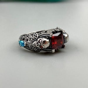 Sterling Silver 925 Gothic Skulls Ladies Matilda Ring, Unique Gift Jewelry