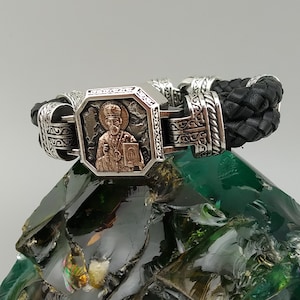 Orthodoxes Nikolaus-Ikonen-Armband aus Sterlingsilber und 925er-Gold als christliches Geschenk