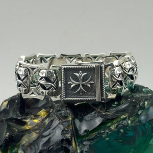 Men's Silver Maltese Cross Bracelet - Royal Blessing Pattee Design, Heavy Biker Jewelry Gift