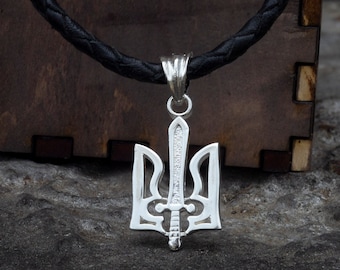 Sterling Silver Tryzub Pendant Ukrainian Trident Necklace National Symbol Patriotic Gift from Ukraine