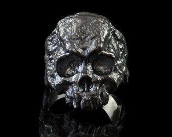 Handmade Skull Ring, 925 Sterling Silver, Black Skull Ring, Gothic Biker Ring, Gift for Motorcyclist,Biker jewelry