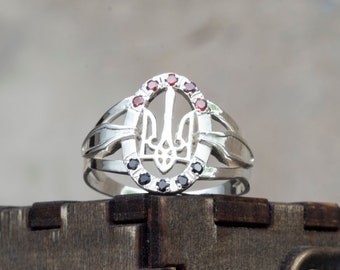 Women&#39;s Ukrainian Trident Silver Ring - Unique Tryzub Design