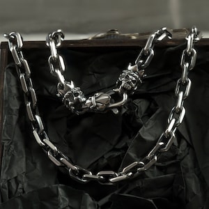 Handmade Oxidized Silver Skull Anchor Chain Jewelry for Bikers