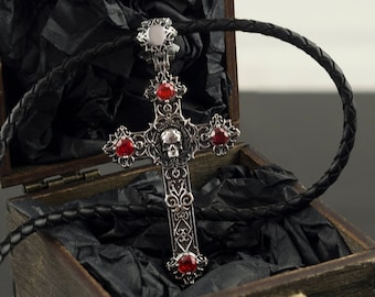 Gothic Silver Skull Cross Pendant Jewelry for Biker or Brutalist Gifts