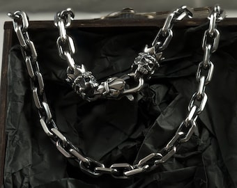 Handmade Oxidized Silver Skull Anchor Chain Jewelry for Bikers