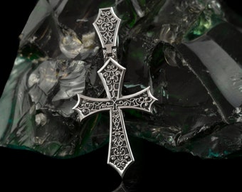 Gothic cross Silver cross pendant Victorian pendant Gothic silver jewelry