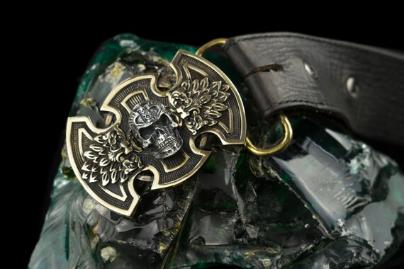 Silver Brass Skull Belt Buckle Handmade Brutalist Biker