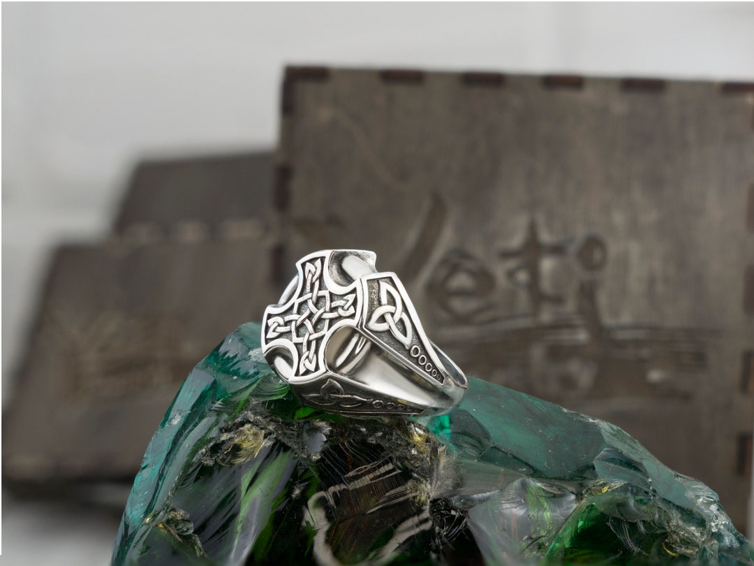 Sterling Silver 925 Viking Celtic Cross Norse Biker Ring - Mens Celtic ...