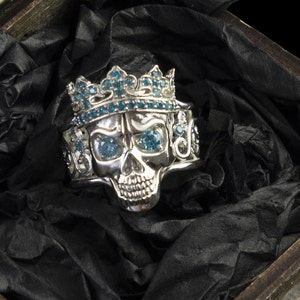 Santa Muerte Skull Ring: Adjustable Silver Jewelry for Women, Gothic Biker Gift, Brutalist Design