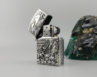 Handcrafted Sterling Silver Bear Hunter Zippo Lighter - Luxury Outdoorsman Gift & Collectible Accessory