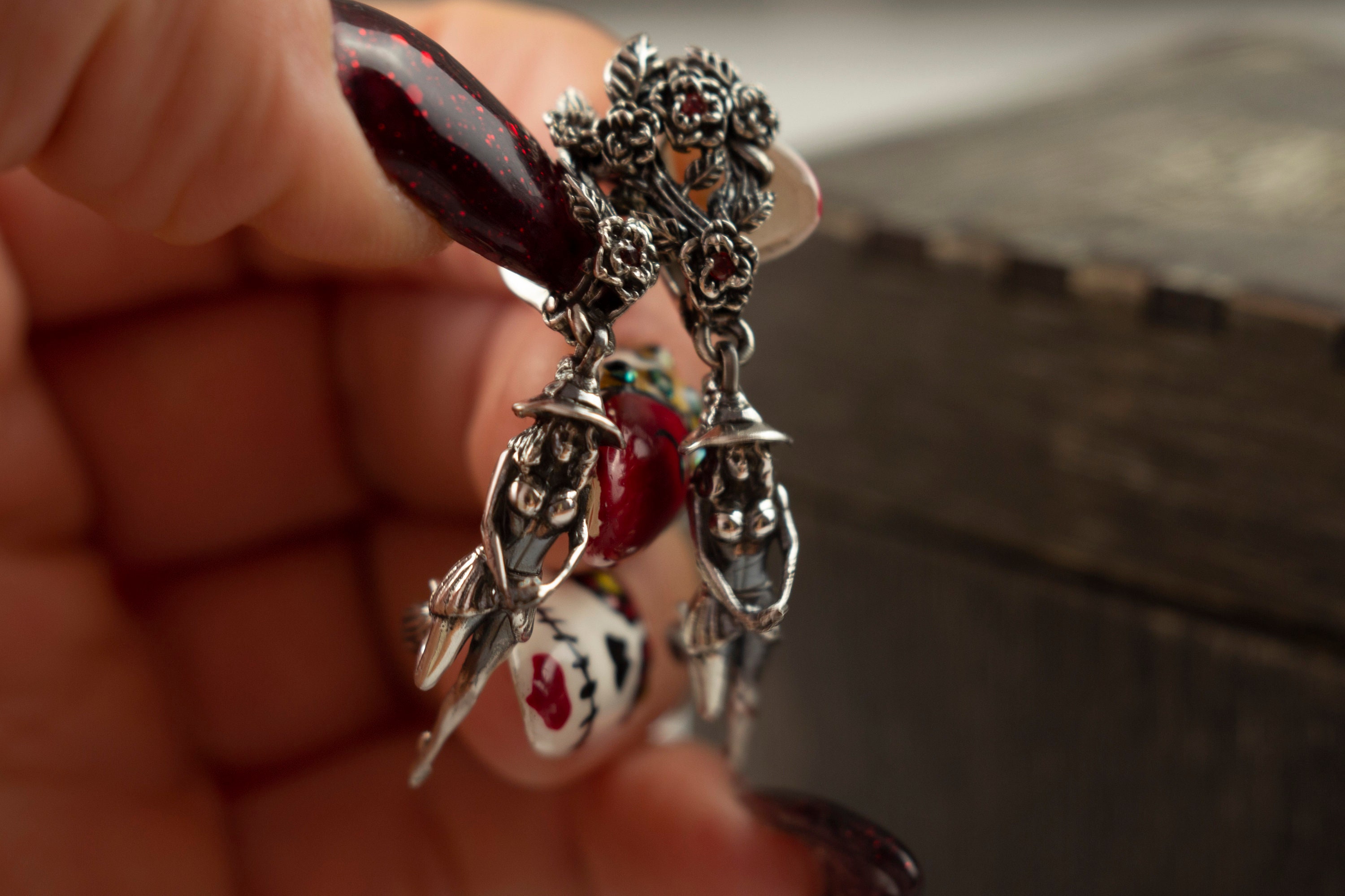 Orecchini strega su scopa in argento sterling, orecchini strega