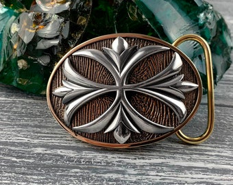 Unique Men's Silver Medieval Cross Biker Belt Buckle Accessory for