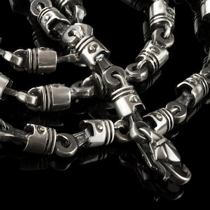 Sterling Silver Motorcycle Chain Necklace Piston Rod, Gift For Biker, Solid Sterling Silver 925