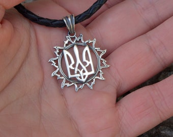 Tryzub pendant Sunny tryzub Silver trident pendant Ukrainian symbols Ukraine jewelry Trident jewelry