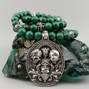 925 Sterling Silver Memento Mori Necklace - Hear No Evil, See No Evil, Speak No Evil Skull Pendant