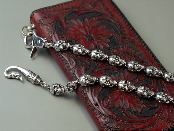 小物 Magical Design Skull Wallet Chain Diamond Skull Sterling Silver Wallet Chain | Heavy Biker Jewelry