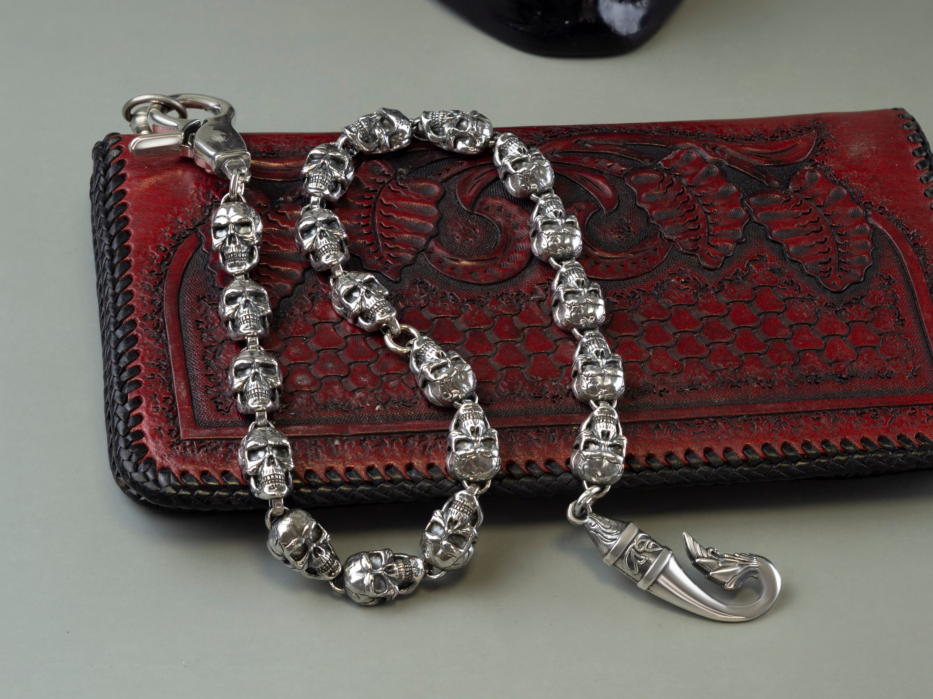 Skull Biker Wallet Chain: Silver Accessory for Men's Pants