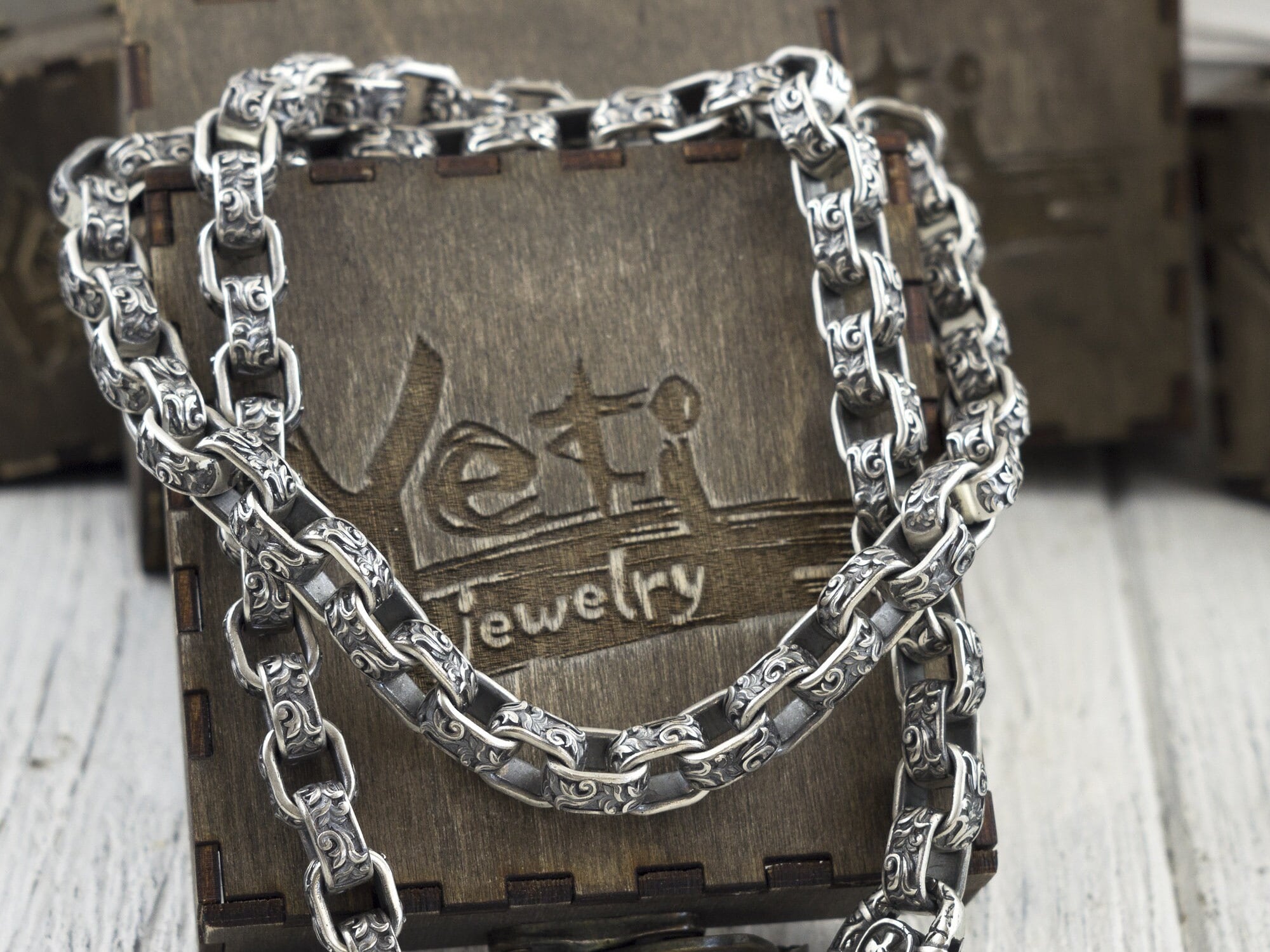 Heavy Silver Chain Brutalist Necklace Silver Biker Jewelry Floral