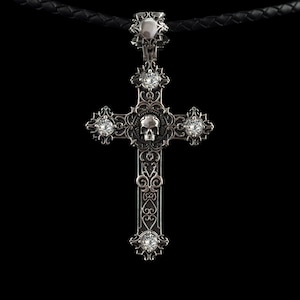 Gothic Silver Skull Cross Pendant Biker Jewelry Gift Brutalist Yeti