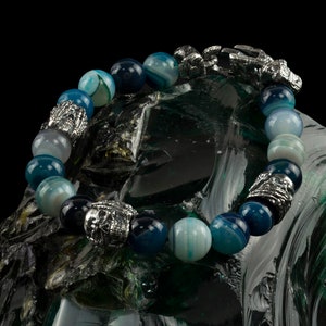 Agate Gemstone Skull Beaded Bracelet with Unique Silver Beads