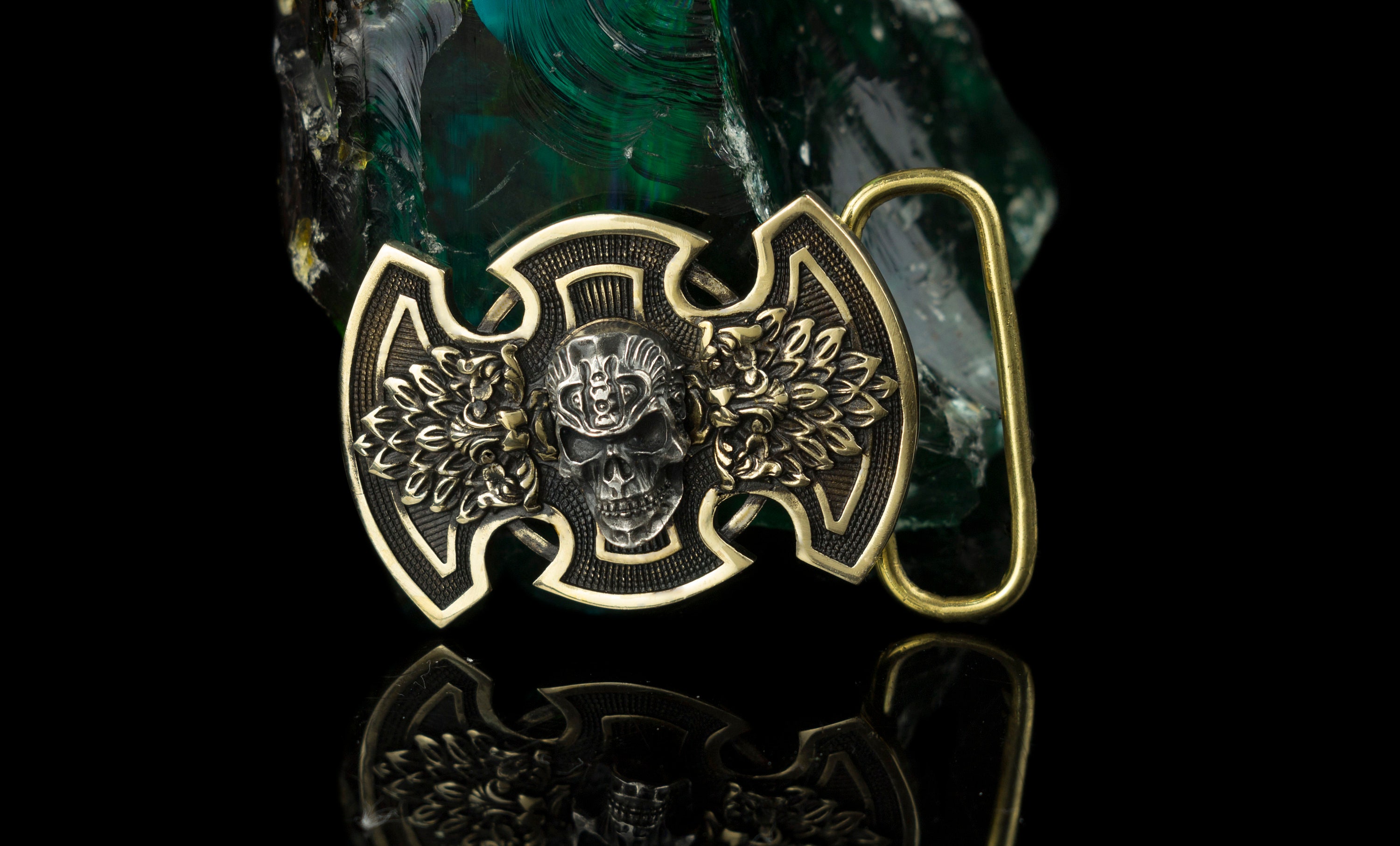 Silver Brass Skull Belt Buckle Handmade Brutalist Biker