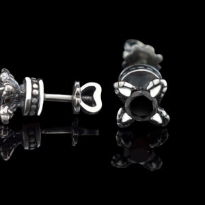 Gothic Black Silver Gemstone Studs with Screw Back - Biker Earrings for Women - Unique Dark Jewelry Gift