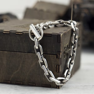 Sterling Silver Anchor Chain Bracelet for Men - 9mm Wide Biker Jewelry Handmade Gift